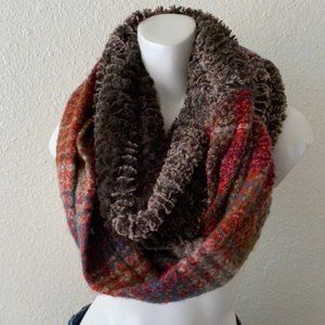 Anthropologie Plaid Faux Fur Infinity Scarf